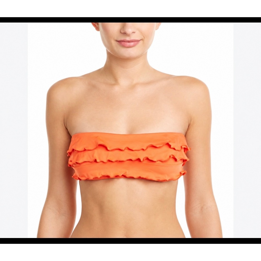 OndadeMar Bandeau Bikini Top Womens Medium Orange Ruffle Strapless Swim Beach